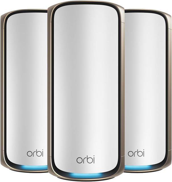 NETGEAR Orbi 970 Series RBE973S Quad-Band WiFi 7 Mesh Network System Security Features 1 Router 2 Satellite Extenders Fiber