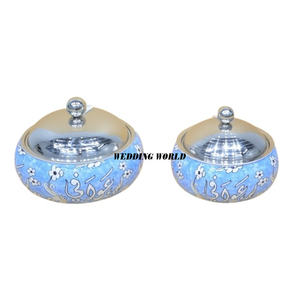 Ensemble de deux casseroles de luxe décoratives de cuisine de forme ronde Hotpot meilleure vente de chauffe-plats en métal fantaisie en gros - Product Image 4