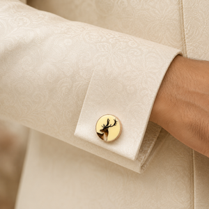 Mayrabygungun Stag Motif Brass <b>Cufflinks</b> with Hand Painted Enamel and <b>Rose</b> <b>Gold</b> Finish Made in Rajasthan - Product Image 3