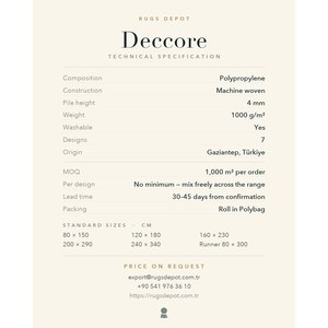 พรมโพลีโพรพิลีนแบบซักได้ DECCORE DC007 สีเบจ ผลิตด้วยเครื่องจักร แบบตุรกี สำหรับห้องนั่งเล่น โรงแรม และโครงการต่างๆ - Product Image 4