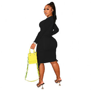 Vestido Midi de Otoño para Mujer, Estilo Nuevo, Sexy, Tejido, Simple, Casual, de Manga Larga, Elástico, Color Sólido - Product Image 5