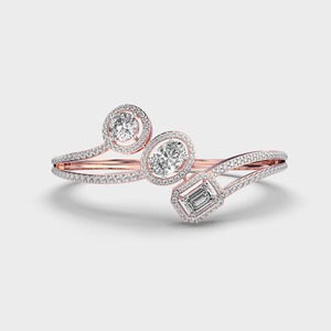 IGI Certified Mixed Shape Lab Grown Diamond Designer <b>Bangle</b> <b>Bracelet</b> in 18K Yellow / White / Rose Gold with Halo Setting - Product Image 5