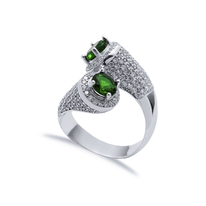 Emerald CZ Stone Double Side Round Stony Cluster <b>Adjustable</b> <b>Silver</b> <b>Ring</b> Wholesale Handmade 925 Sterling <b>Silver</b> - Product Image 1