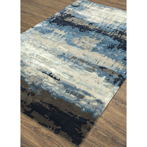 Alfombra Genesis Azul de Lana y Viscosa Hecha a Mano con Técnica Jacquard Abstracta, Diseño Rectangular a Rayas para Pasillo, para el Hogar, Taq-4304 4m - Product Image 2