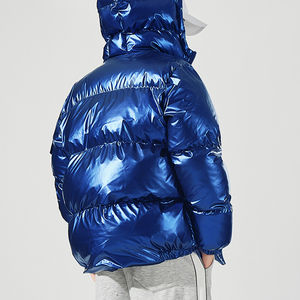 Veste matelassée personnalisée de haute qualité pour hommes manteau d'hiver brillant promotionnel toile tissu fermeture éclair avant Streetwear capuche Logo solide - Product Image 3