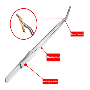 Ensemble de pinces à épiler pour aquarium Pince à épiler droite et incurvée en acier inoxydable Pince d'alimentation pour reptiles à long manche pour aquarium - Product Image 1