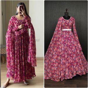 ชุดราตรีผ้าจอร์เจียเทียมพิมพ์ลายดอกไม้ไม่เหมือนใครเสื้อผ้าอินเดียสำหรับงานปาร์ตี้สวมใส่ในเทศกาลชุดลำลองของผู้หญิง - Product Image 3