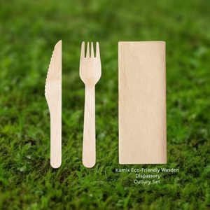 Set di posate usa e getta in legno ecologico Kumix - Product Image 3