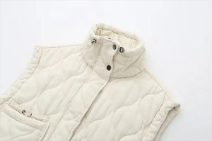 เสื้อกั๊กผ้าฝ้ายสีเทาแบบลำลองสำหรับผู้หญิงเสื้อแจ็กเก็ตคอปกตั้งแขนกุดเสื้อเสื้อกล้ามลายเพชร | เสื้อนอกแฟชั่นแบบข้ามพรมแดน - Product Image 4