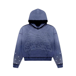 Sweat à capuche d'hiver pour homme, coupe classique, en molleton, avec strass, 100% coton mélangé, broderie intégrale, poids lourd, teinture numérique unie - Product Image 5