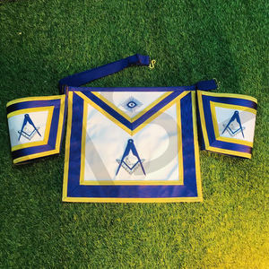 Juego de Mandil y Puños Masónicos de Alta Calidad, Regalia de Logia Azul y Dorada con Bordado de Escuadra y Compás - Product Image 1