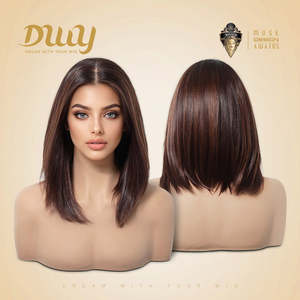 Perruque synthétique sans colle Luna-DWY, Lace Front 13x6, raie libre, coupe bob longueur épaule, Yaki lisse, 24-30 pouces, transparente - Product Image 3