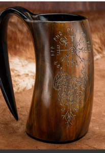 Chope à boire médiévale en corne de buffle faite à la main, tankard, stein, corne de bœuf, cadeaux, décoration de style animal par Tradebit - Product Image 5