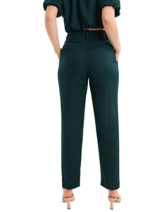 Natural <b>Fabric</b> High Waisted Side and Back Pockets Button and Zip Closure Full Length Relaxed Fit Pant in Dusk Green - Product Image 3