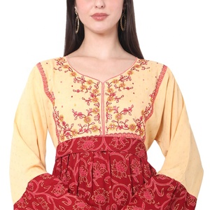 Alto estilo bordado árabe Farashah Jalabiya Kaftan vestidos coloridos impresos rayón viscosa adultos fiestas ropa informal - Product Image 2