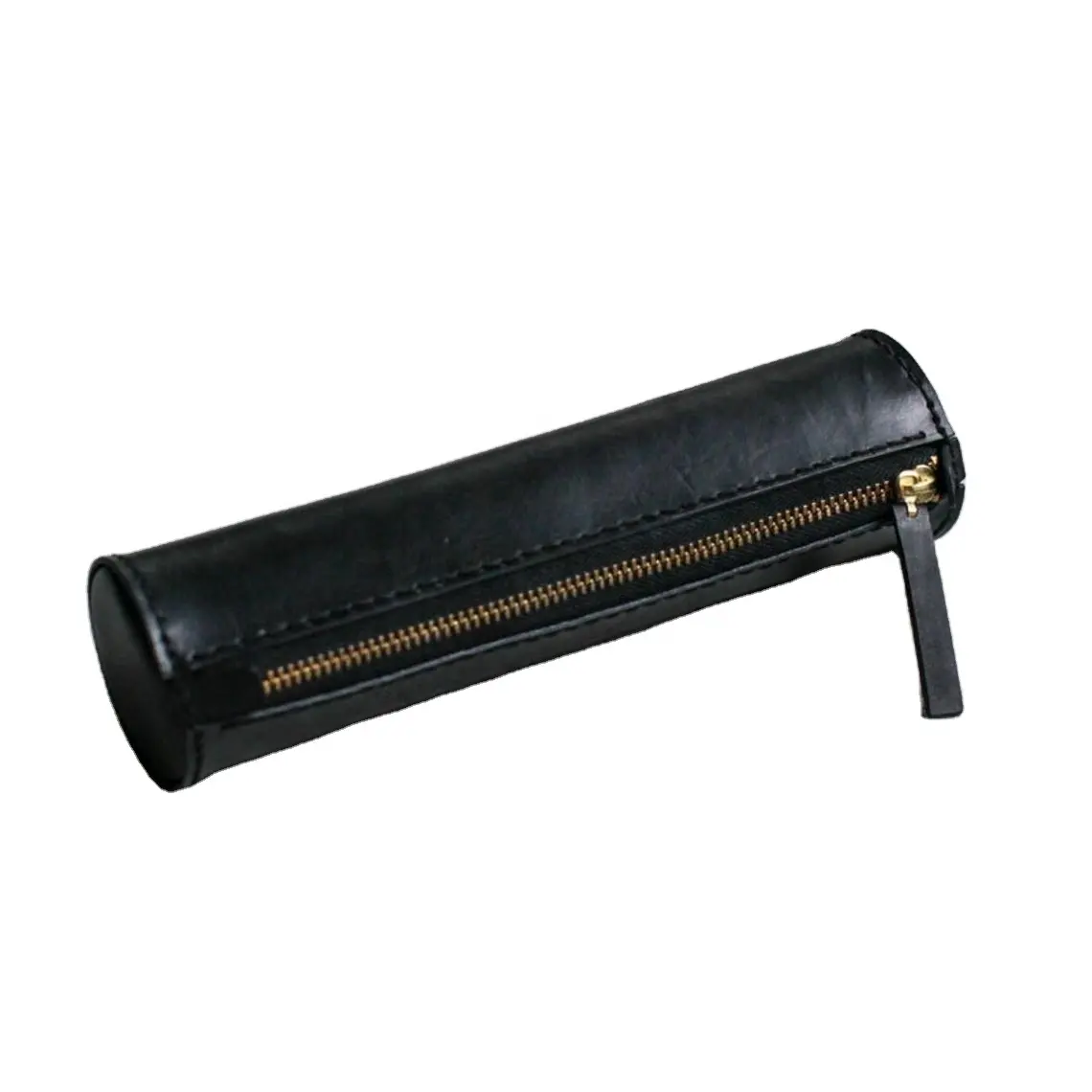 Chất lượng tốt trâu da bút chì trường hợp tùy chỉnh bút chì Pouch với logo cổ điển màu đen handmade dây kéo đôi chủ bút trường hợp