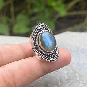 Diseño de moda Anillo de labradorita natural Forma de pera Plata de Ley 925 Hecho a mano Mujeres Joyería Bohemia fina Compromiso Bodas - Product Image 5