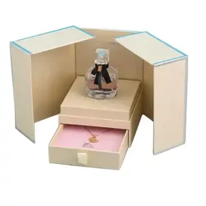 Sürpriz çift kapı çevirme açık parfüm kağıt mücevher kutusu ambalaj yüksek kalite hediye paketi toptan