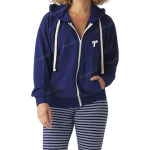 Haute qualité personnalisé femmes sweat à capuche zippé 100% coton français éponge couleur unie imprimé surdimensionné automne avant fait - Product Image 4