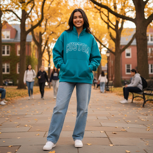 Sudadera forrada con estampado personalizado para mujer, sudadera de gran tamaño de algodón puro con cuello simulado, ropa de calle con logotipo frontal para invierno y otoño - Product Image 3