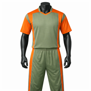 Ensemble d'uniformes de football unisexes personnalisés, sublimés, à blocs de couleurs, avec maillot à manches courtes et col rond, et pantalon à taille élastique, anti-humidité, pour tous. - Product Image 1