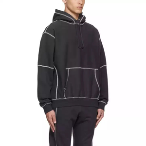 Sudadera con capucha de gran tamaño con logotipo personalizado al por mayor, Sudadera de felpa de algodón de peso pesado, ropa de calle Unisex con costuras en contraste, sudaderas con capucha para hombre - Product Image 2