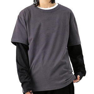 Camiseta de punto de algodón 100% de manga corta en blanco personalizada al por mayor de alta calidad Casual Unisex 2 en 1 Logotipo de gran tamaño impreso 2 uds - Product Image 1