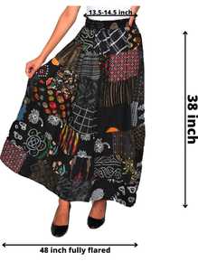 Lo último en Falda acampanada con estampado bohemio elegante para mujeres y niñas para verano, parche largo informal con decoración bordada de cintura elástica - Product Image 2