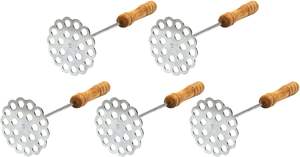 Ensemble de presse-purée en acier inoxydable portable 5 pièces-outil de cuisine manuel avec manche en bois pour écraser les légumes, les fruits - Product Image 3