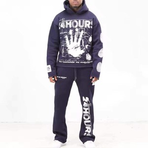 Manufacturer Custom Streetwear Unisex Tracksuit Sweatsuit Set Premium Cotton Hoodie <b>Pants</b> Acid Washed Screen Printed Logo - Product Image 1