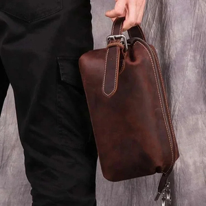 Bolsa de Aseo de Cuero Vintage, Tamaño Mediano, Cierre de Cremallera, Diseño Duradero con Correa, para Viajes de Hombre - Product Image 4