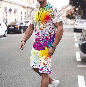 Promotion de vêtements courts pour hommes en plein air avec logo personnalisé costume de vêtements de couleur unie ensemble chemise et short 2 pièces pour adulte - Product Image 1