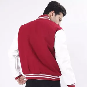 Veste Varsity Homme Laine Magenta Et Manches Cuir Blanc Veste Letterman - Product Image 2