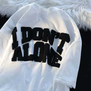 T-shirt en tissu confortable et décontracté à broderie de <span class=keywords><strong>serviette</strong></span> de 240 grammes, à porter au quotidien, t-shirt basique à col rond - Product Image 2