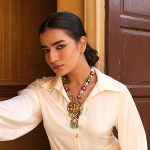 Collier de temple Nakshi en argent 925 Royal Divine Court Gajaah avec rubis émeraude polki tourmaline, bijoux de mariée traditionnels - Product Image 1