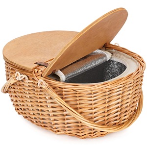 Rattan picnic basket with attached wooden lid Handmade Storage Basket Wholesale eco-friendly Made in Viet Nam - Product Image 1