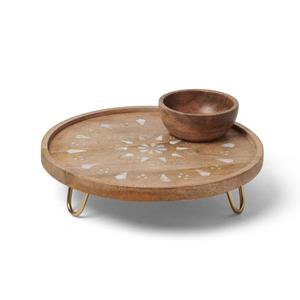 Dernier modèle de plateau de service de luxe en métal avec ensemble de trois mini bols pour dattes, noix, fruits, plateau de service. - Product Image 4