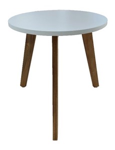 Mesa Auxiliar Redonda Pequeña con Superficie de MDF Blanco PU, Desarmable - Product Image 2