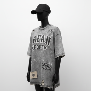 เสื้อยืดผู้หญิงทรงโอเวอร์ไซส์ ผ้าคอตตอนวินเทจฟอกสี 220 GSM เนื้อผ้านุ่มฟอกกรด สีเทา พิมพ์โลโก้ตามสั่ง - Product Image 4