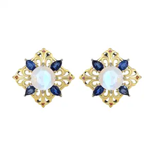 Kyanite Rainbows Moonstone Rhombus Design Studs Venta caliente Nuevas llegadas 925 Plata esterlina Chapado en oro Pendientes delicados Joyería - Product Image 1