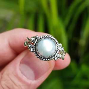 925 Sterling <b>Silver</b> Pearl <b>Ring</b> Handmade Boho Jewelry with Freshwater Pearl June Birthstone Gift for Women <b>Statement</b> Promise <b>Ring</b> - Product Image 3