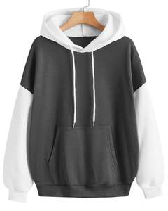 <b>Grey</b> Color Block Hoodie Unisex Casual Fleece Pullover With Kangaroo Pocket Stylish Winter Warm Streetwear Hooded <b>Sweatshirt</b> - Product Image 1