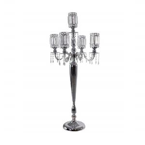 Candelabro votivo de cristal de 5 brazos, mesa de lámpara de cristal para boda, colección de candelabro, mesa alta de plata - Product Image 1