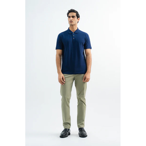 Polo de Manga Corta Azul Marino para Hombre, 100% Algodón Piqué, Tejido Informal, Transpirable, Color Sólido, Corte Regular - Product Image 5