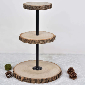 Soporte de pastel de madera de 3 niveles Soporte de metal Soporte de Cupcake de madera rústico redondo Artículo decorativo de mesa - Product Image 1