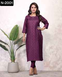 Rayonne flammée indienne décontractée et à porter au quotidien avec un beau Chikankari Work prêt à porter Kurtis pour le festival Wear Kurtis - Product Image 1