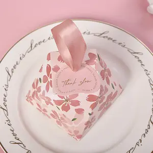 새로운 스타일 로맨틱 핑크 꽃 벚꽃 사쿠라 발렌타인 생일 파티 페이퍼 보드 상자 실크 웨딩 호의 사탕 상자