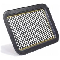 Plateau de service rectangulaire en bois et métal à motif damier Kontensan EF16918 310x430 mm, fabriqué en Turquie pour le service des aliments
