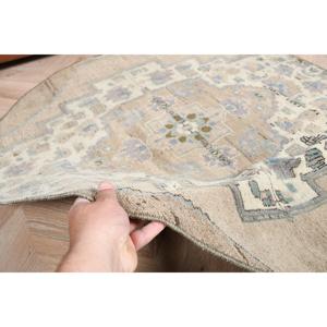 Alfombra Turca Redonda Vintage de 3.5x3.5 pies, Alfombra Sólida Azul Grisácea - Product Image 5