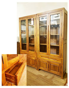 Magníficas estanterías clásicas de teca, estanterías con 4 puertas y 2 cajones para sala de estudio y oficina - Product Image 2